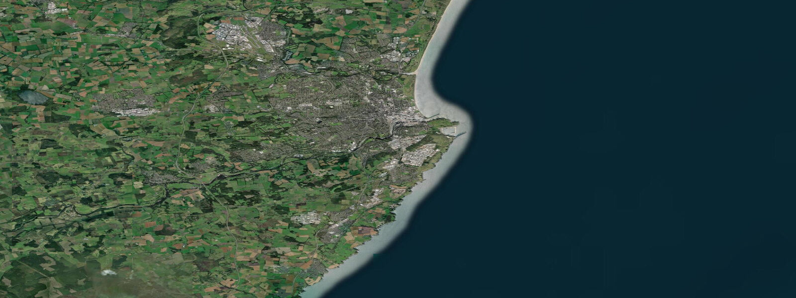 Satellite view of the coast near Aberdeen, Scotland