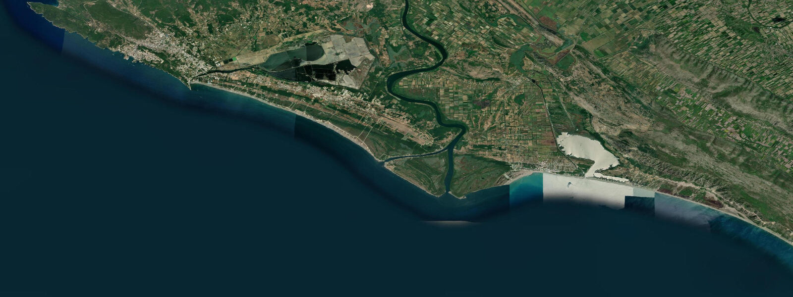 Satellite view of the coast near Ada Bojana, Montenegro