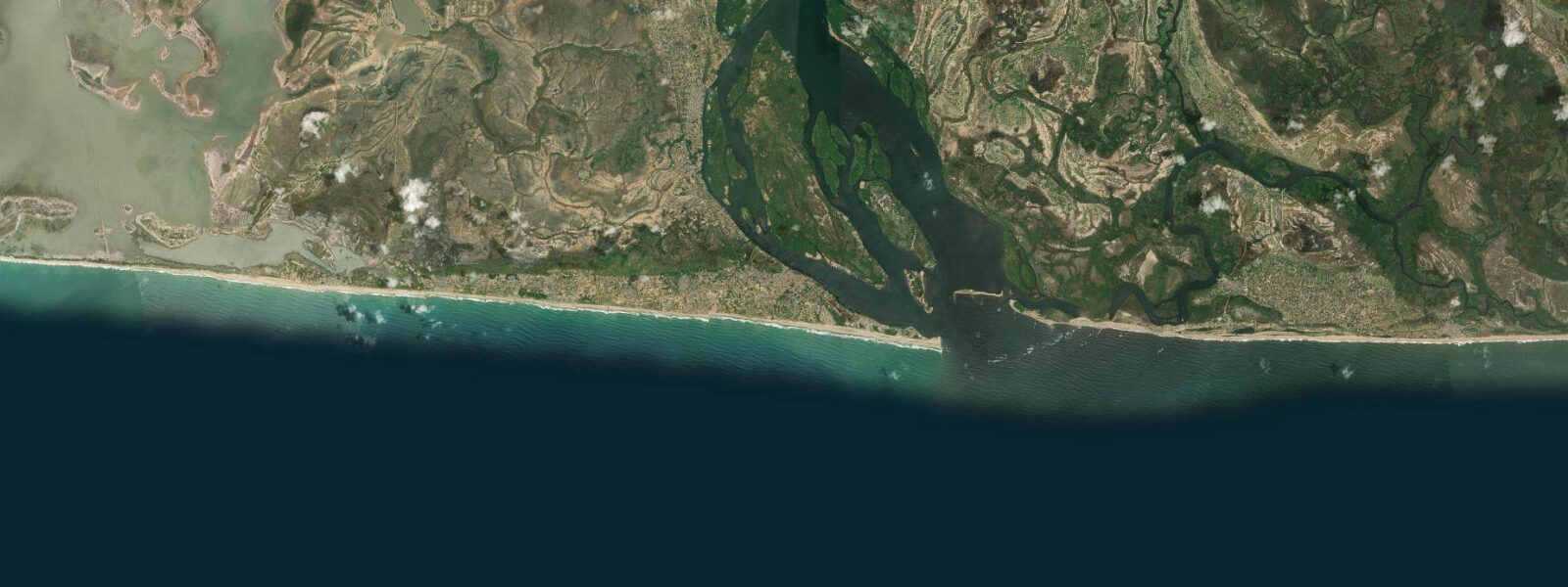 Satellite view of the coast near Ada Foah