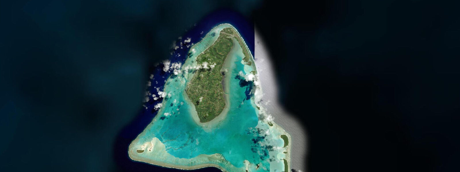 Satellite view of the coast near Aitutaki Lagoon, Cook Islands