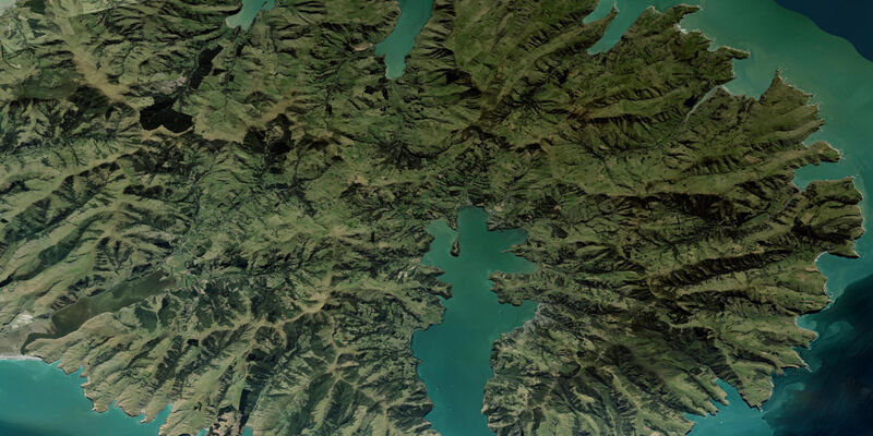 Satellite view of the coast near Akaroa