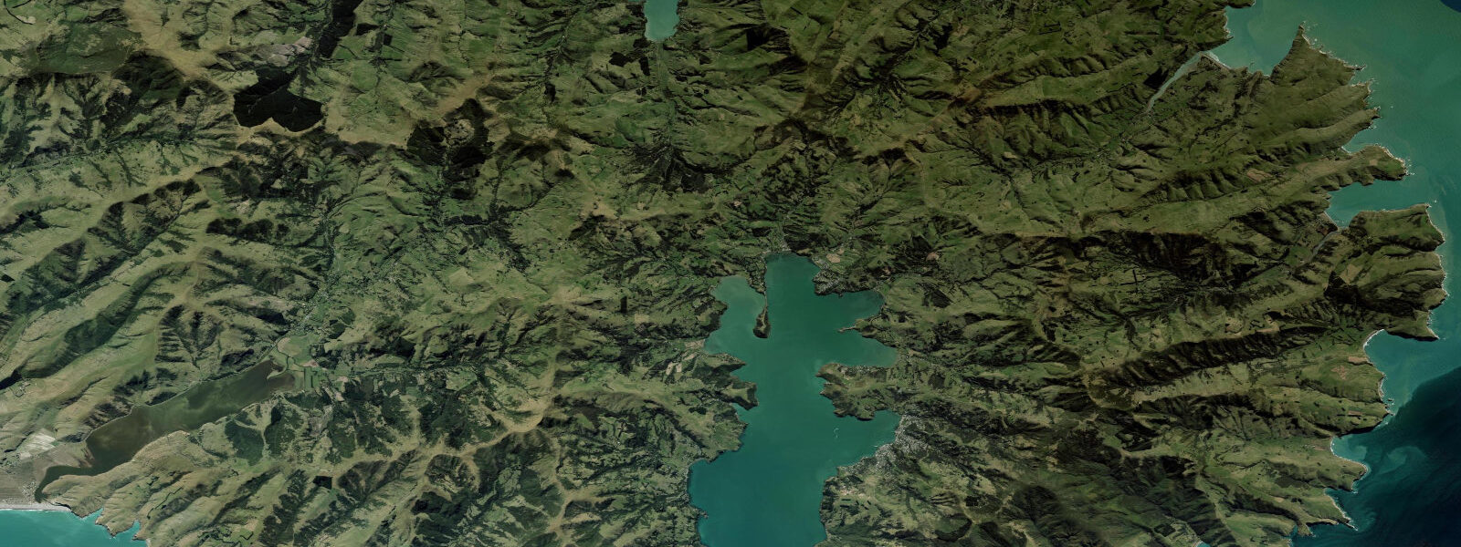 Satellite view of the coast near Akaroa