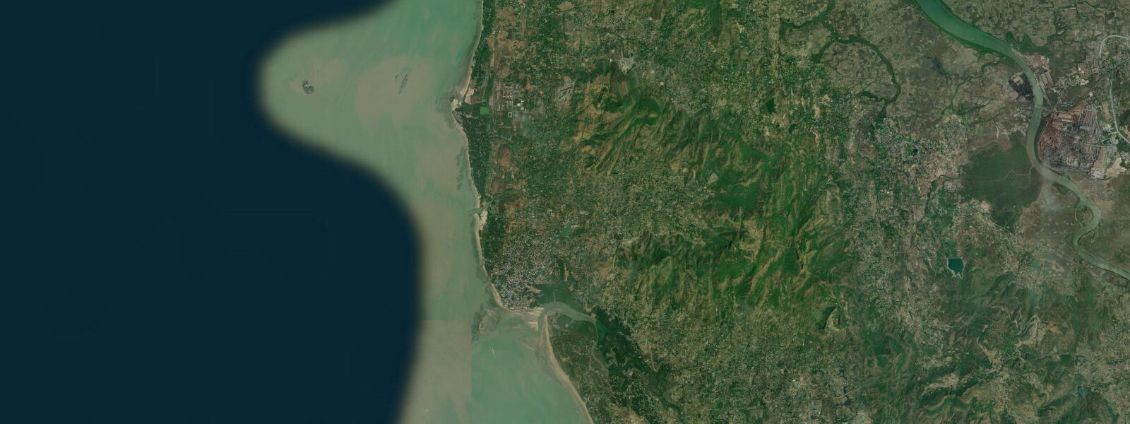 Satellite view of the coast near Alibaug, Maharashtra