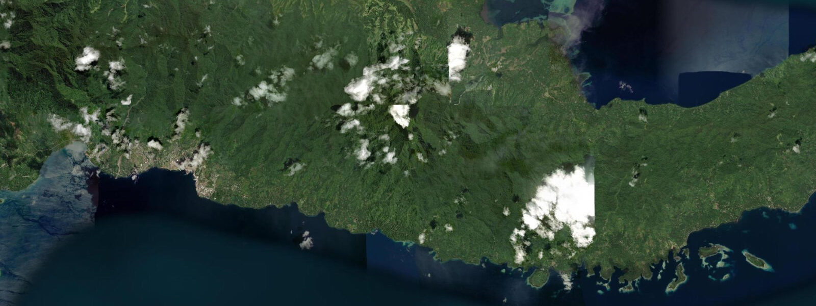 Satellite view of the coast near Alotau, Milne Bay Province, PNG
