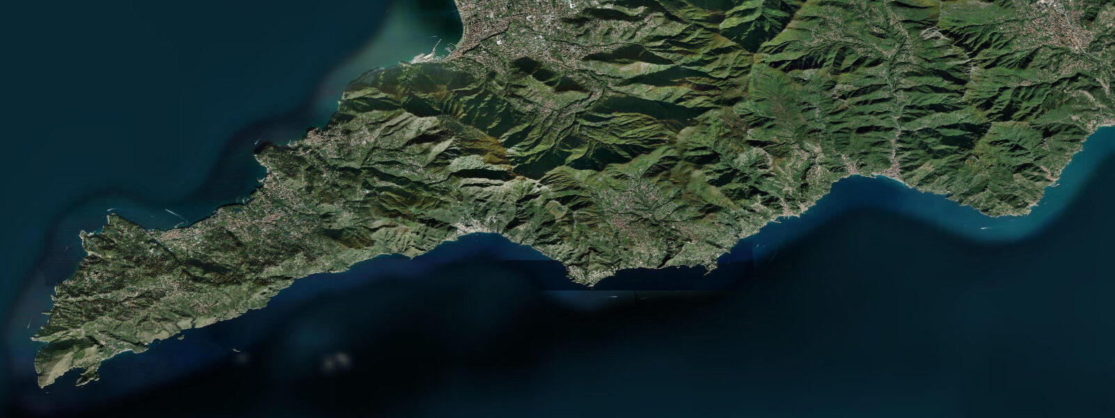 Satellite view of the coast near Amalfi