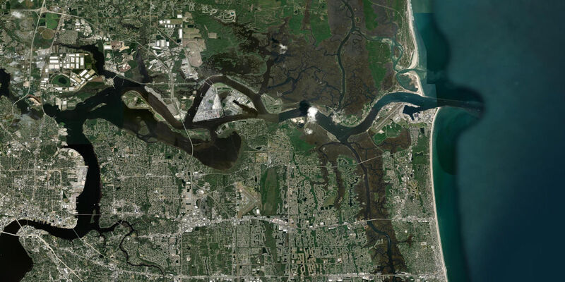 Satellite view of the coast near Atlantic Beach