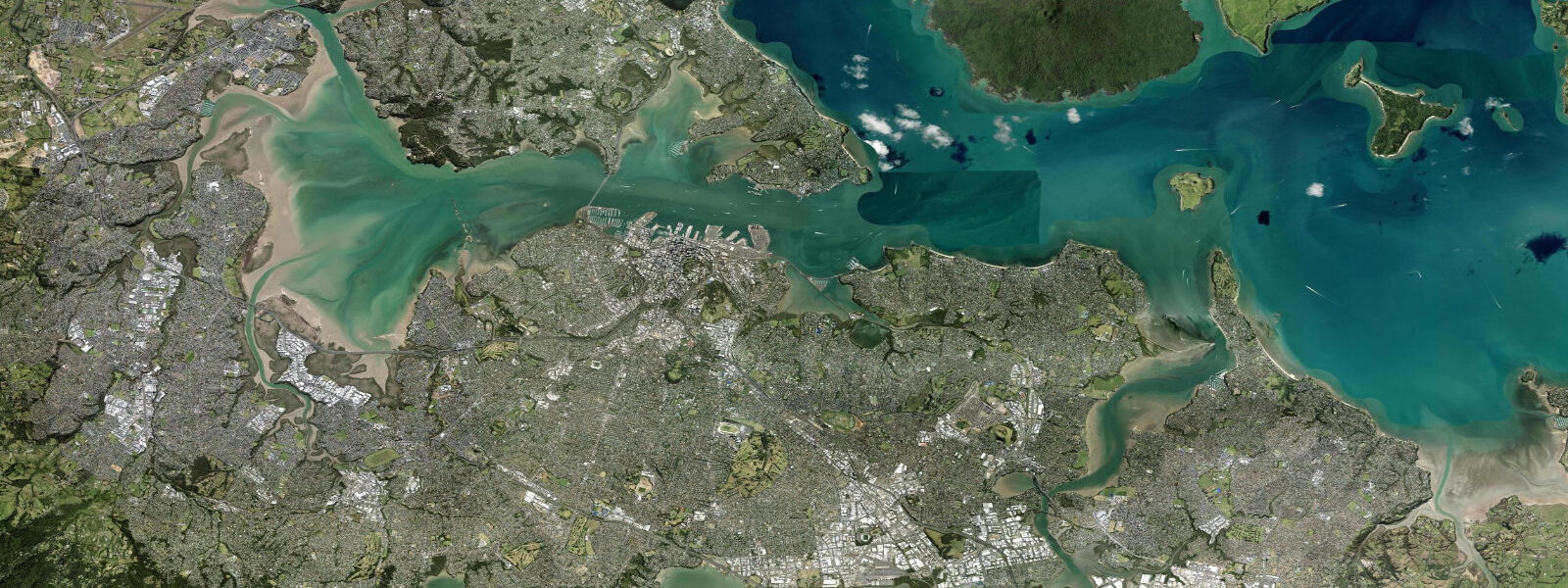 Satellite view of the coast near Auckland (Waitematā)