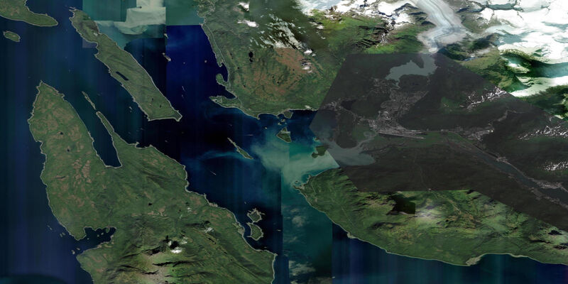 Satellite view of the coast near Auke Bay