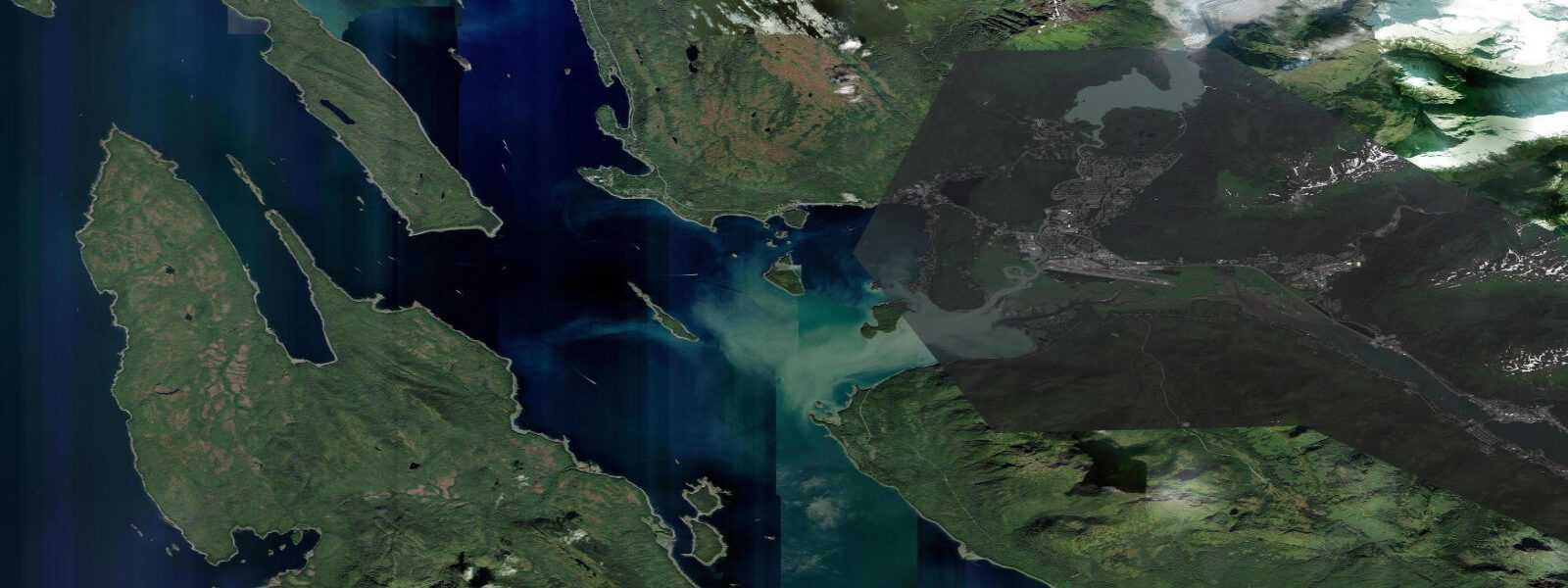Satellite view of the coast near Auke Bay