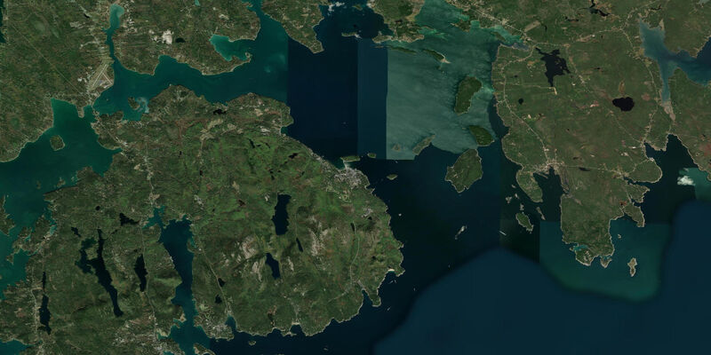 Satellite view of the coast near Bar Harbor, ME