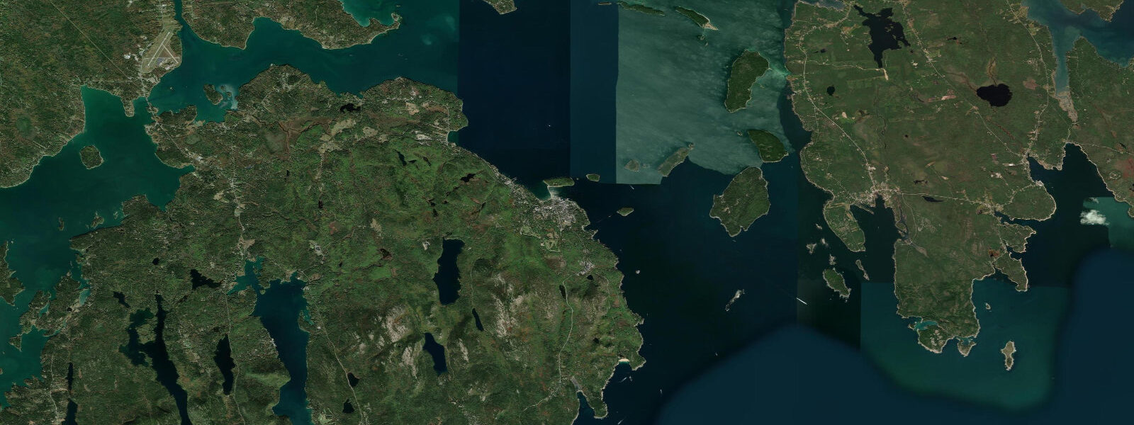 Satellite view of the coast near Bar Harbor, ME