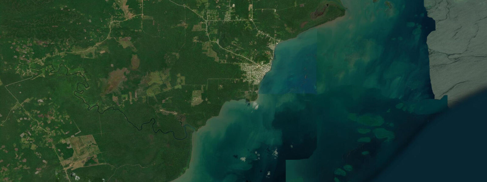 Satellite view of the coast near Barranco, Belize