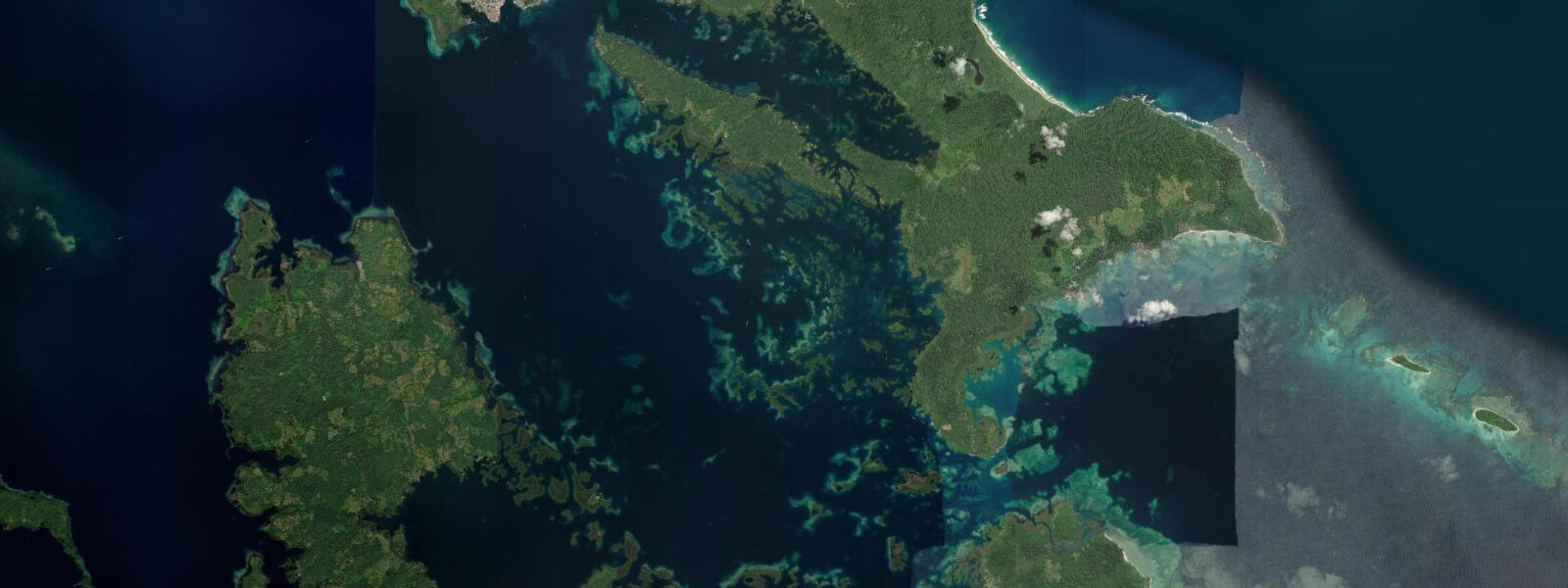 Satellite view of the coast near Bastimentos Island, Bocas del Toro