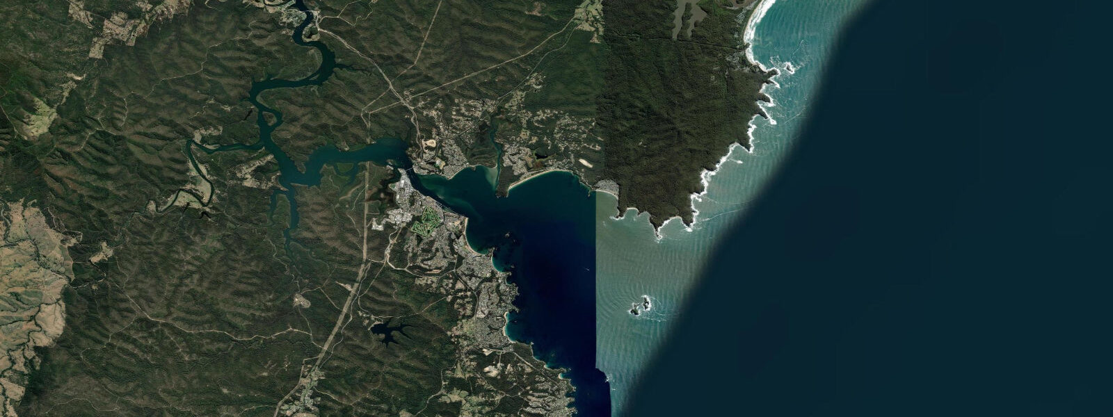 Satellite view of the coast near Batemans Bay