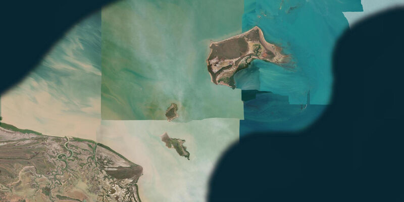 Satellite view of the coast near Bayley Island