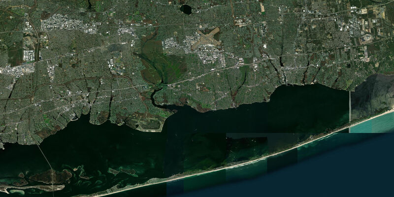 Satellite view of the coast near Bayport