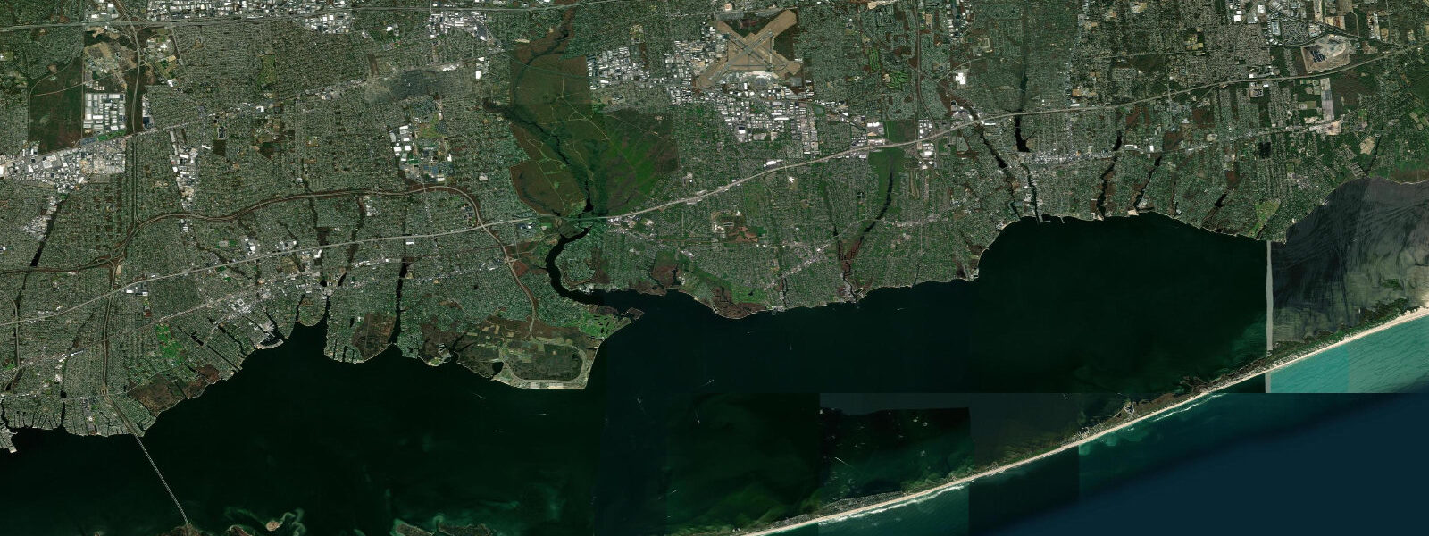 Satellite view of the coast near Bayport