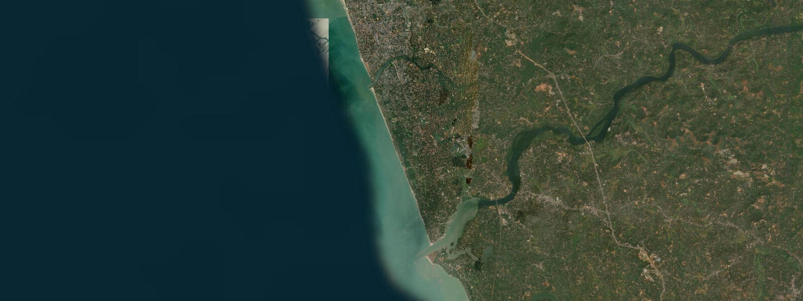 Satellite view of the coast near Beypore