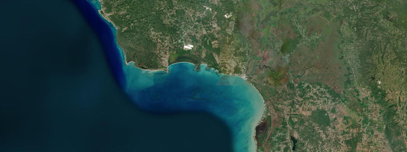 Satellite view of the coast near Black River, Jamaica