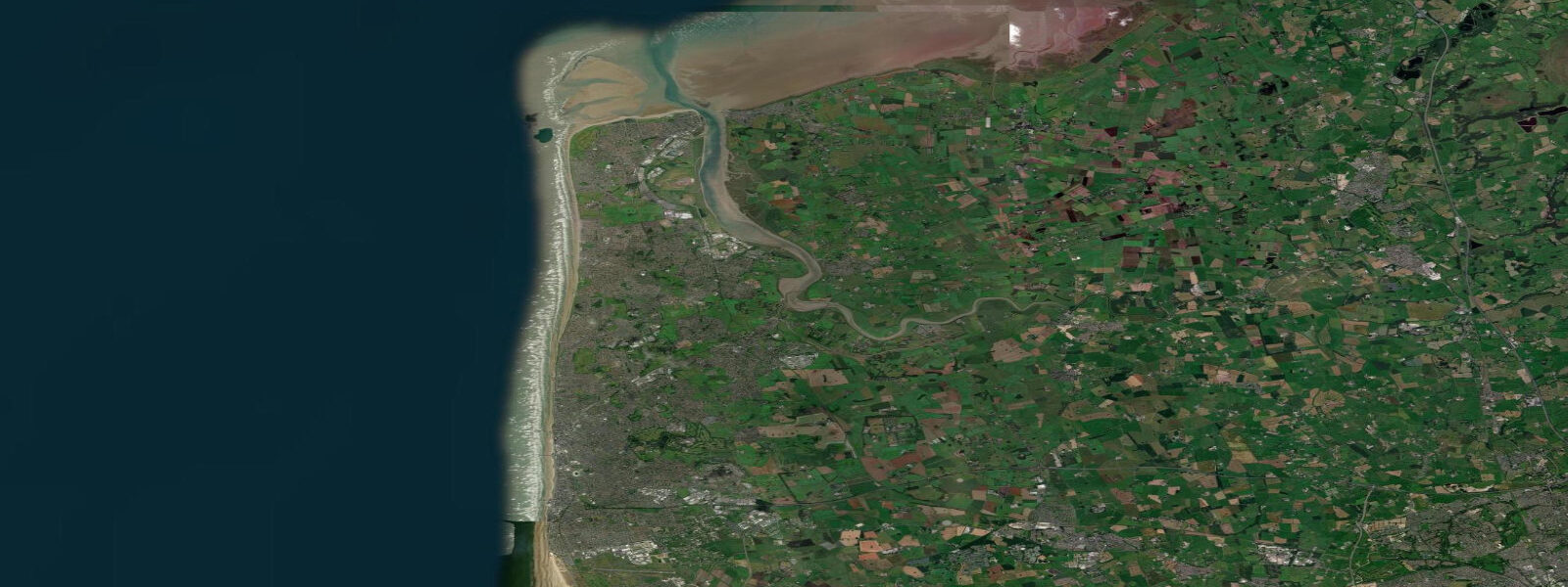 Satellite view of the coast near Blackpool