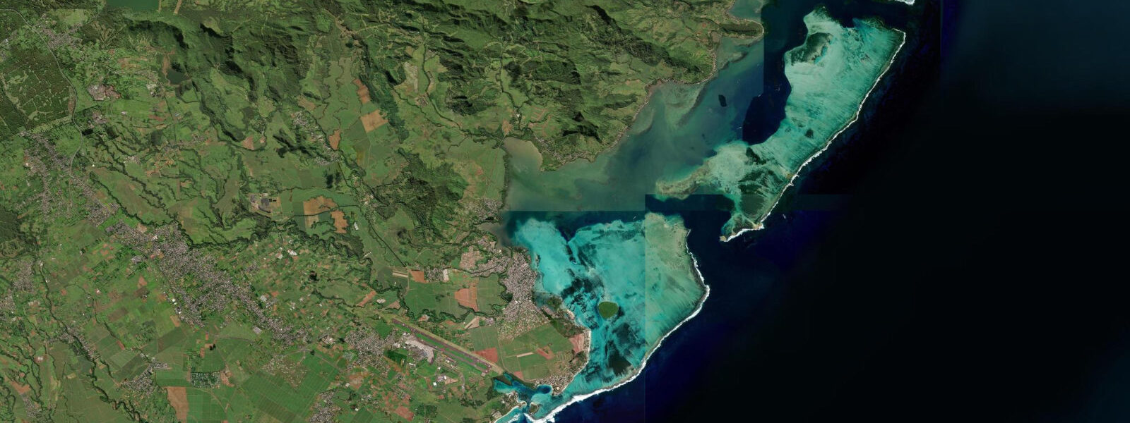 Satellite view of the coast near Blue Bay