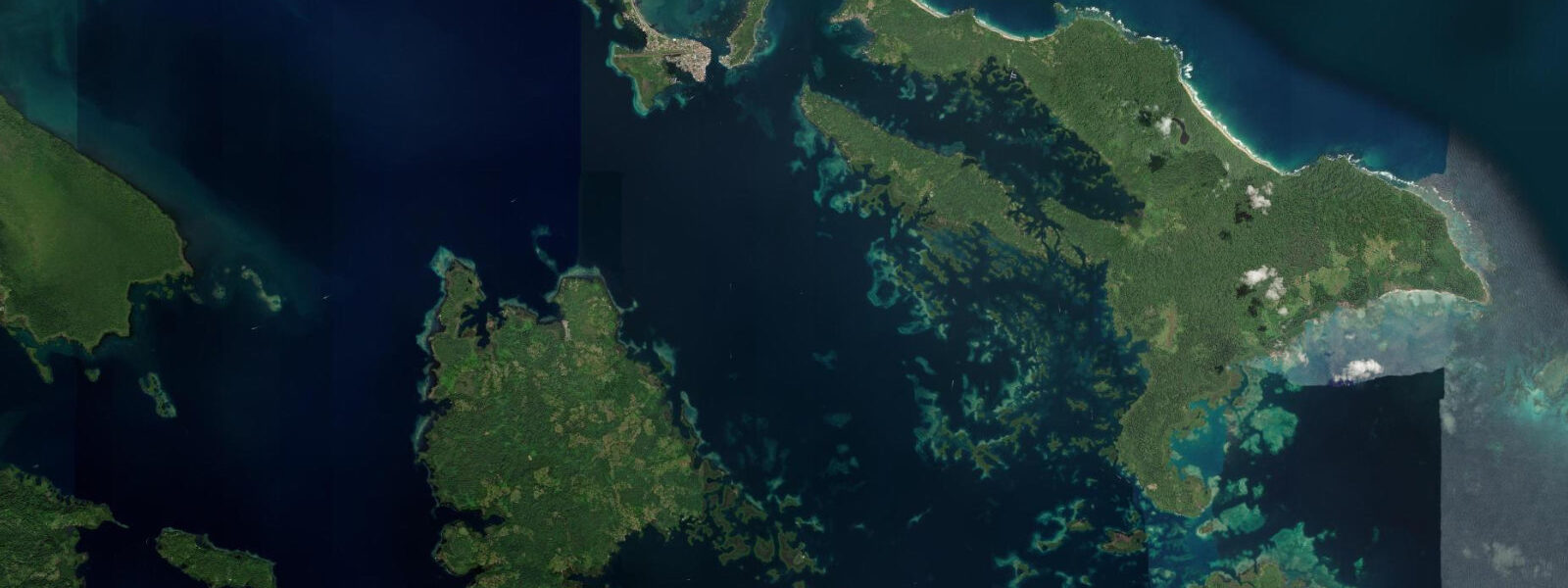 Satellite view of the coast near Bocas del Toro, Panama