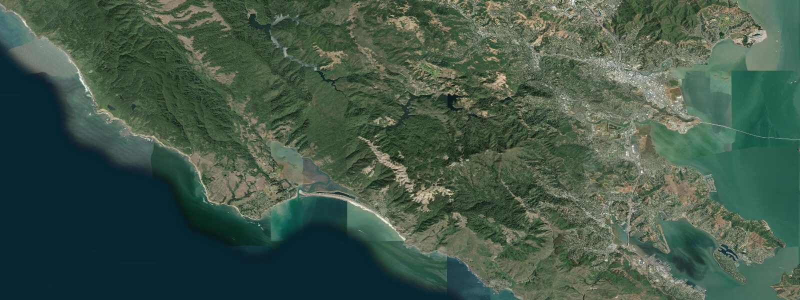 Satellite view of the coast near Bolinas Lagoon