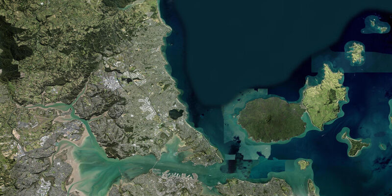 Satellite view of the coast near Browns Bay, Auckland