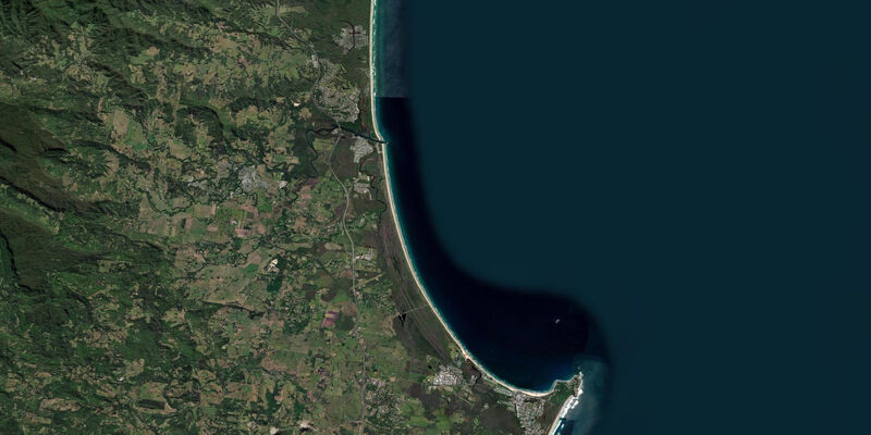 Satellite view of the coast near Brunswick Heads