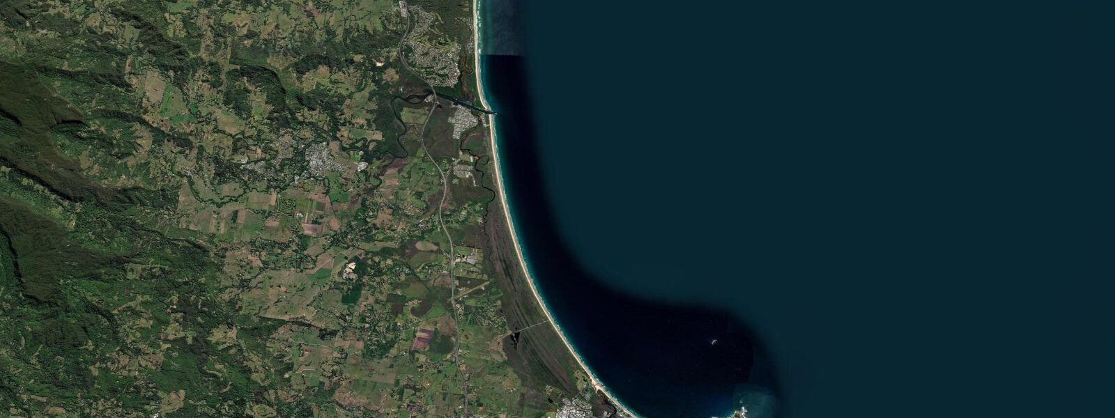 Satellite view of the coast near Brunswick Heads