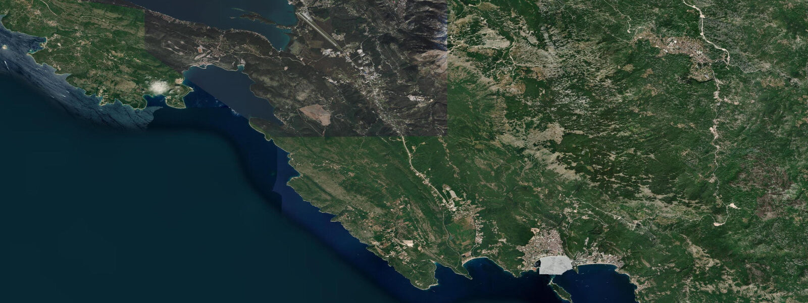 Satellite view of the coast near Budva