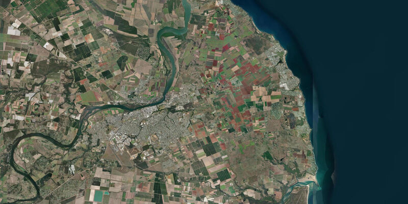 Satellite view of the coast near Bundaberg