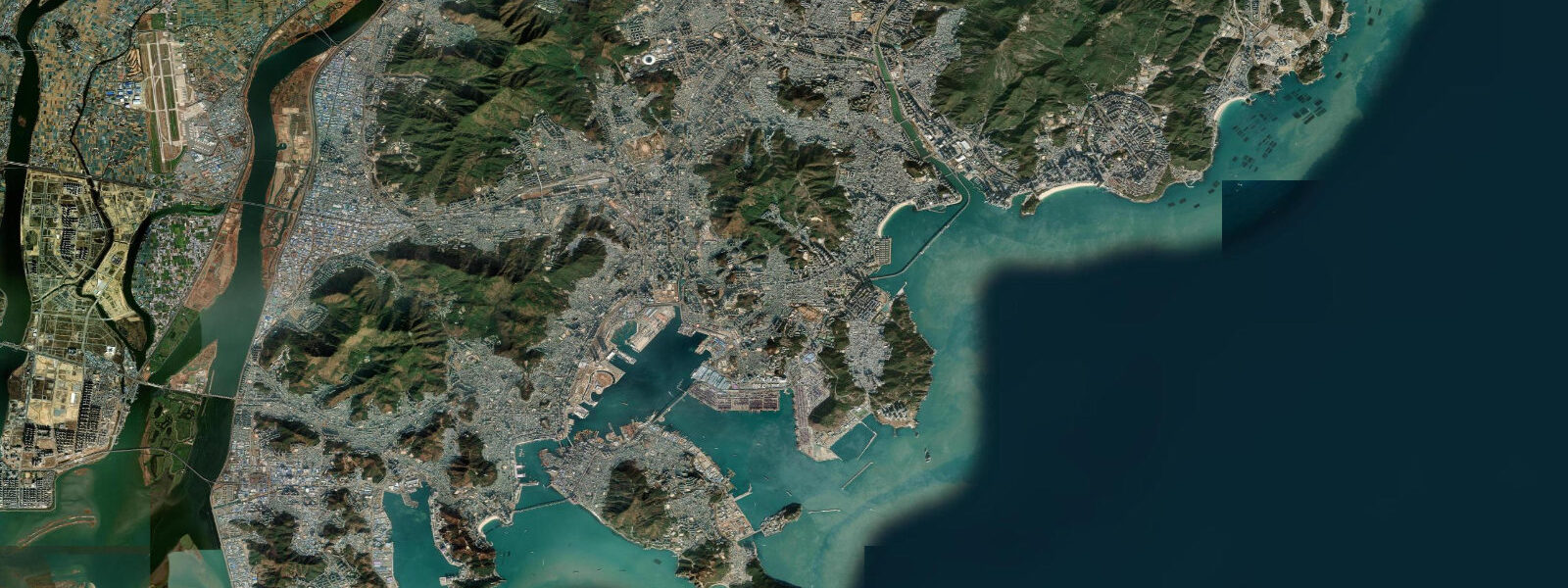 Satellite view of the coast near Busan (Haeundae), Gyeongsang