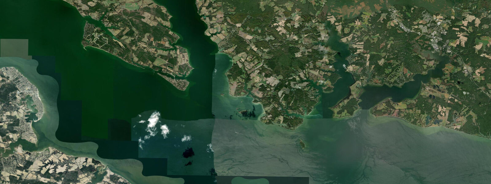 Satellite view of the coast near Bushwood Wharf