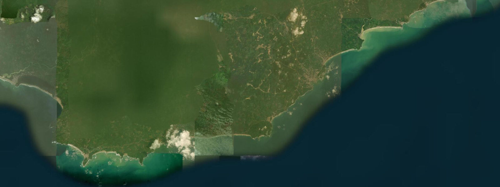 Satellite view of the coast near Busua Beach