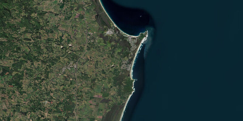 Satellite view of the coast near Byron Bay