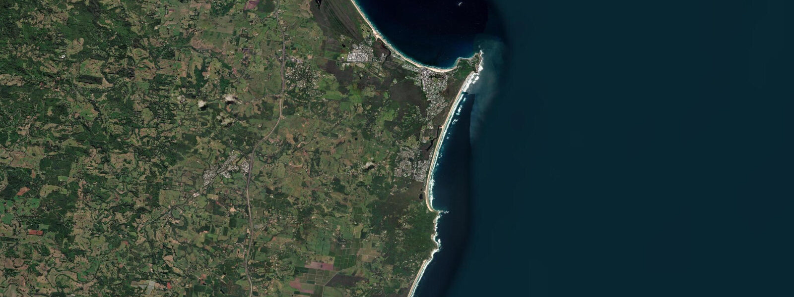 Satellite view of the coast near Byron Bay