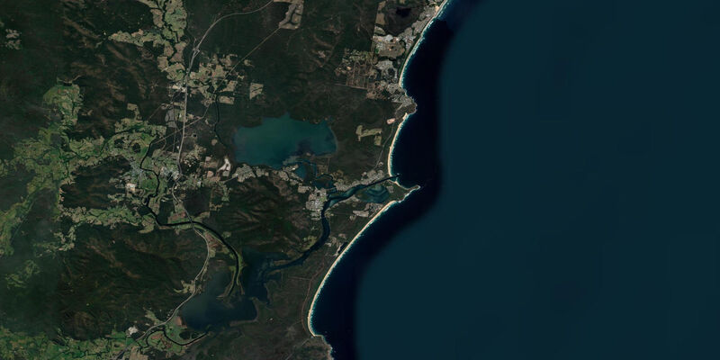 Satellite view of the coast near Camden Haven