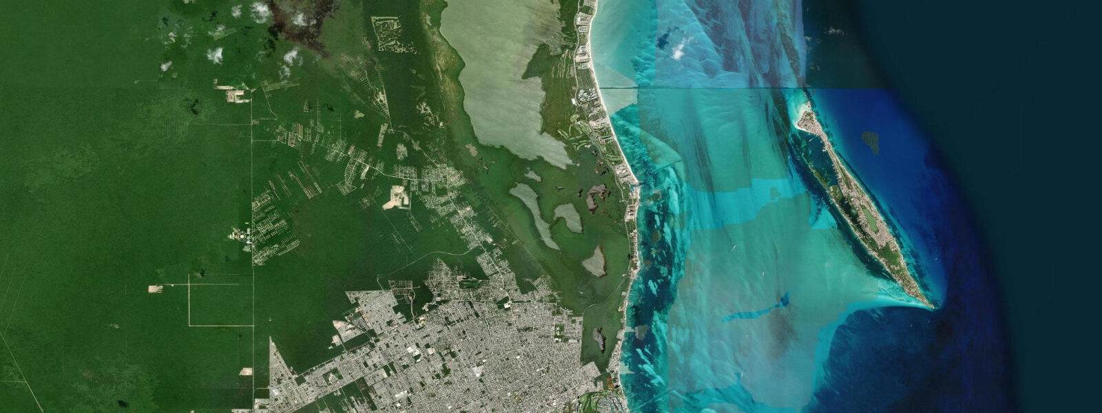 Satellite view of the coast near Cancún