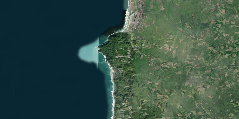 Satellite view of the coast near Cannon Beach