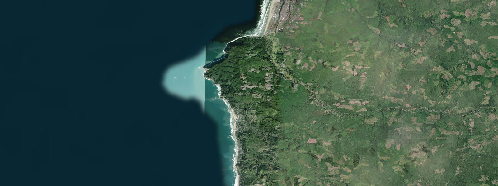 Satellite view of the coast near Cannon Beach