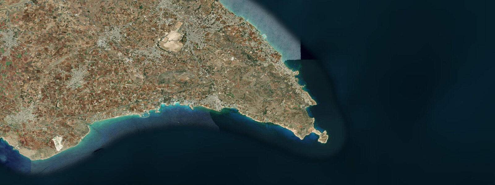Satellite view of the coast near Cape Greco