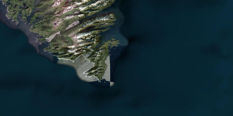 Satellite view of the coast near Cape Ommaney