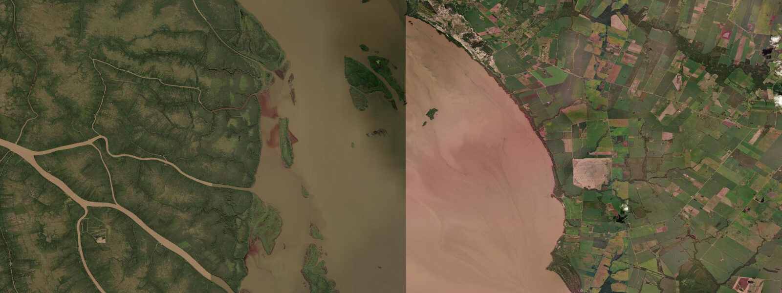 Satellite view of the coast near Carmelo, Uruguay