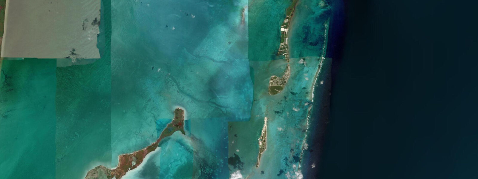 Satellite view of the coast near Caye Caulker, Belize