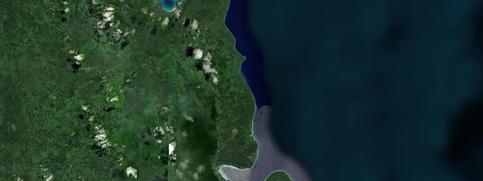 Satellite view of the coast near Champagne Beach