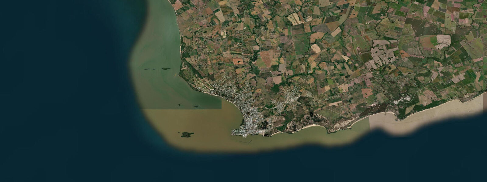 Satellite view of the coast near Colonia del Sacramento, Uruguay