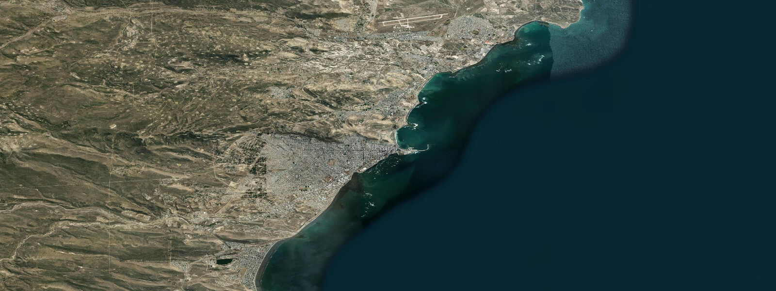 Satellite view of the coast near Comodoro Rivadavia