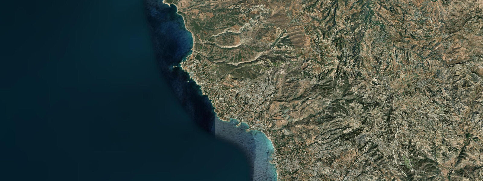 Satellite view of the coast near Coral Bay, Paphos District