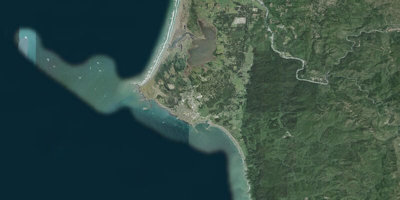 Satellite view of the coast near Crescent City